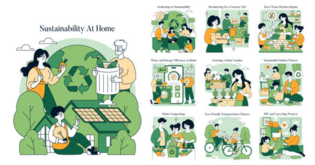 Fototapeta premium Sustainability At Home. Flat Vector Illustration