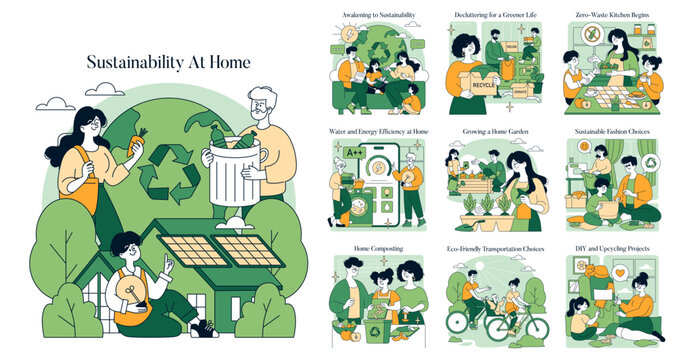 Sustainability At Home. Flat Vector Illustration