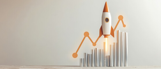 Growth Hacking Strategies for Rapid Business Expansion, Rocket launching over bar graph symbolizes growth