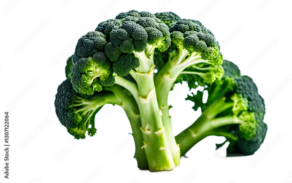 Poster a bunch of broccoli with vibrant green florets, isolated on a empty plain background