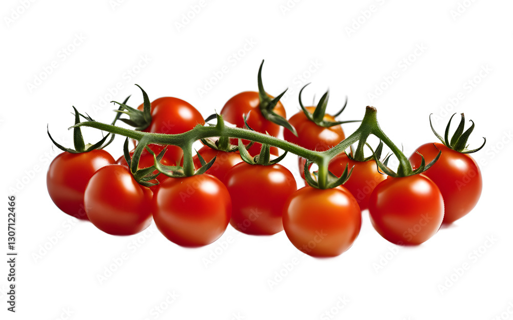 Poster A cluster of cherry tomatoes with green stems, isolated on a empty plain background