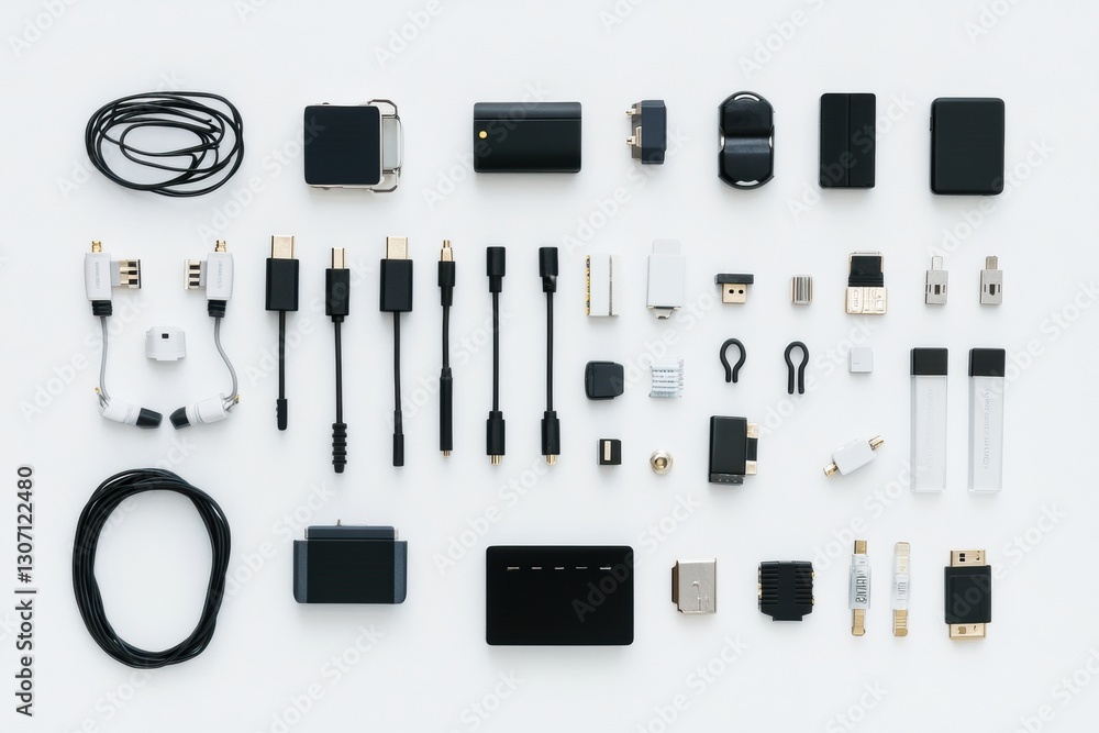Aufkleber neatly arranged assortment of small electronic devices on a white background ideal for tech enthusia