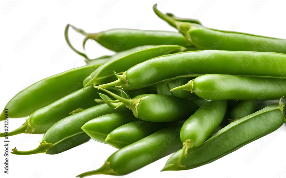 Poster a cluster of fresh snap peas with sweet green pods, isolated on a empty plain background