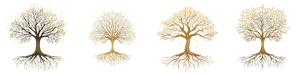 Elegant and Striking Tree Silhouette Designs in Warm Tones   A Collection of Minimalist Organic Tree with Bare Branches in Muted