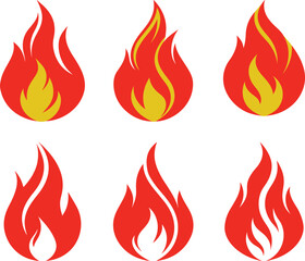Collection of Burning Blazing Fire Flames Icons. Cartoon Hot Fire Symbol Graphics Set. Fire border frame clipart template vector illustration. Fire flat simple border design background illustration 