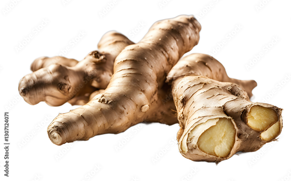 Poster a fresh ginger root with light brown skin, isolated on a empty plain background
