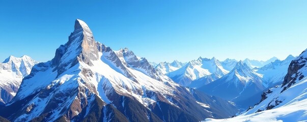 Scenic shot of snow-capped Bietschhorn mountain under clear blue sky, Bietschhorn, beauty