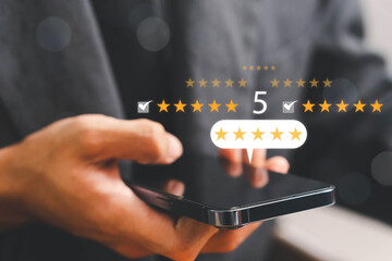 Customer Satisfaction Survey concept, 5-star satisfaction, service experience rating online...