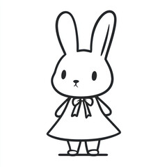Obraz premium Cute bunny character wearing dress with bow, standing upright. This adorable illustration captures playful and whimsical essence, perfect for children themes