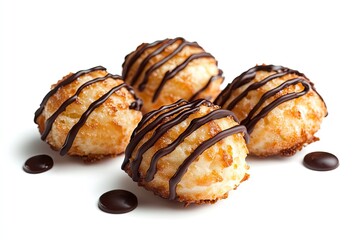 Fototapeta premium Coconut macaroons drizzled with dark chocolate isolated on white background 
