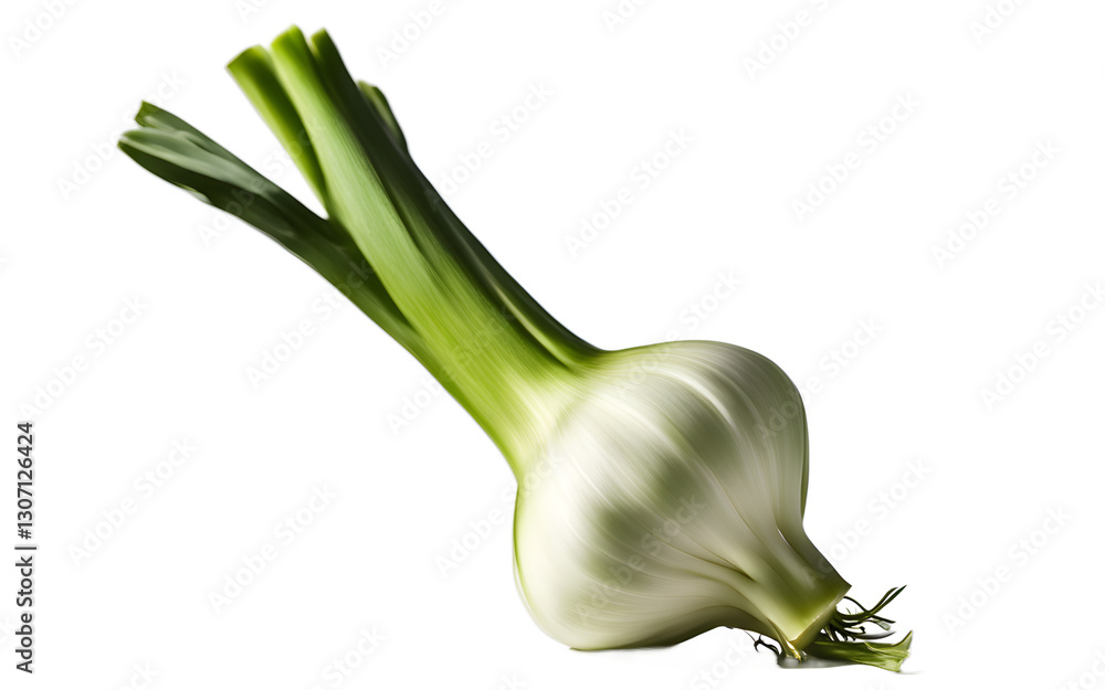 Poster A single leek with white stem and green top, isolated on a empty plain background