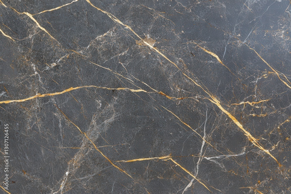 Poster a close-up view of a dark marble surface, showcasing intricate patterns and golden veining.
