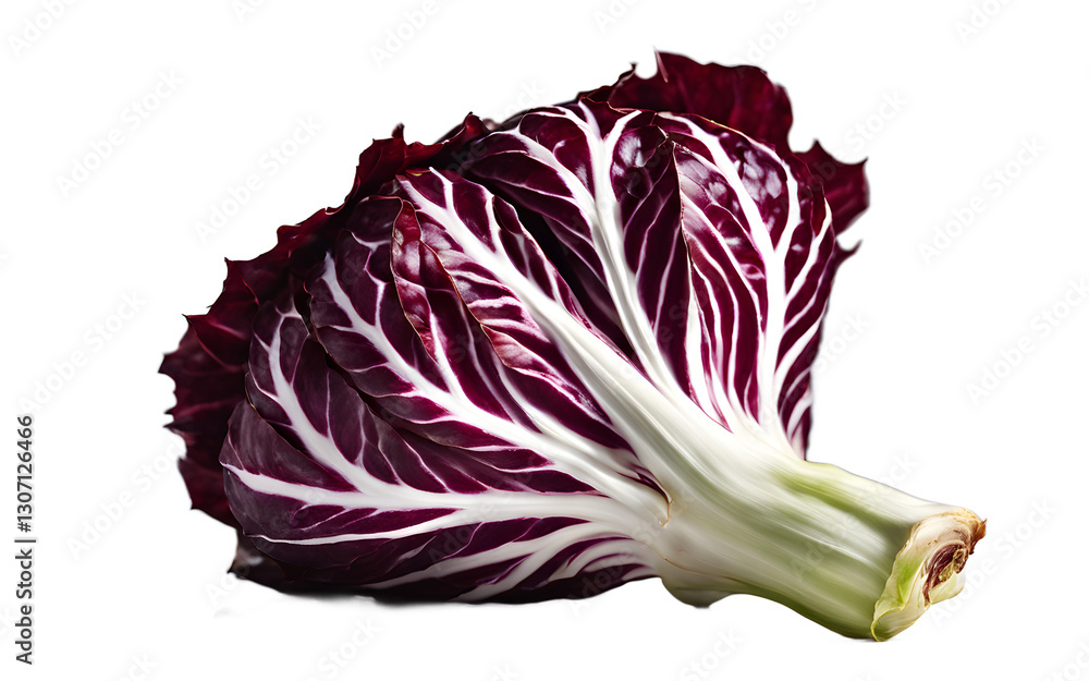 Poster a single radicchio head with burgundy and white leaves, isolated on a empty plain background