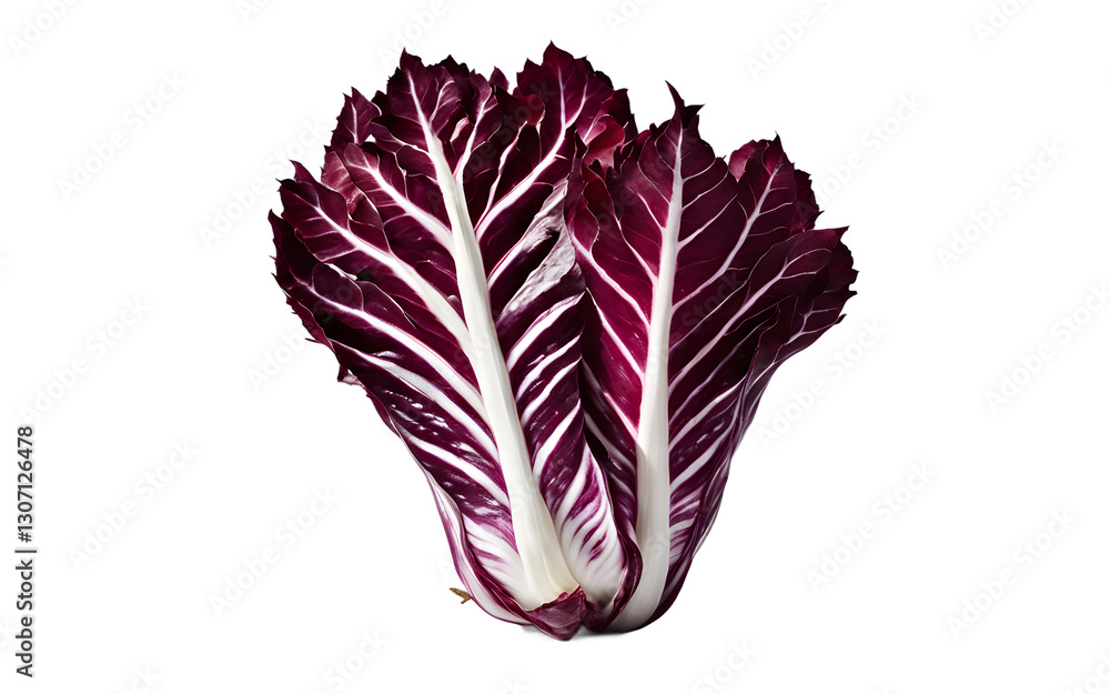 Poster a single radicchio head with burgundy and white leaves, isolated on a empty plain background