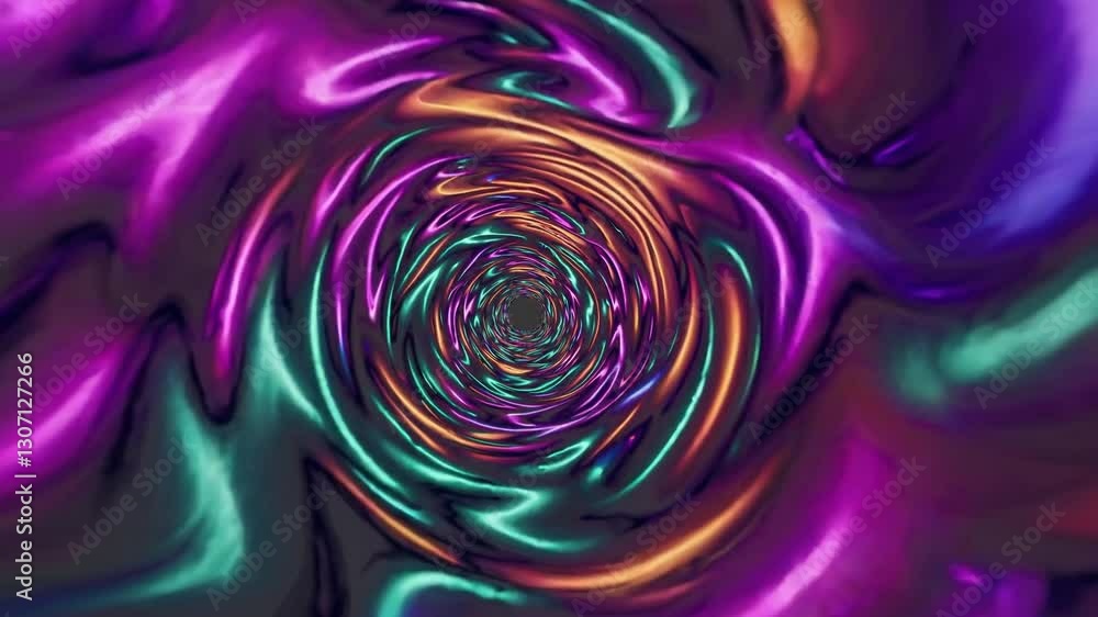 Poster surreal iridescent tunnel with hypnotic swirls and vibrant color flow in abstract digital art