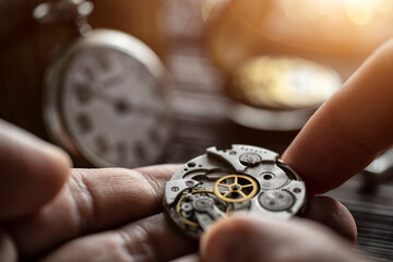 A watch maker repairing a vintage automatic watch.
