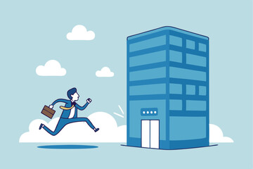 Employee come to office, engagement or career opportunity, recruitment candidate or job routine, startup or entrepreneur, employment concept, businessman come to office building to interview or work.