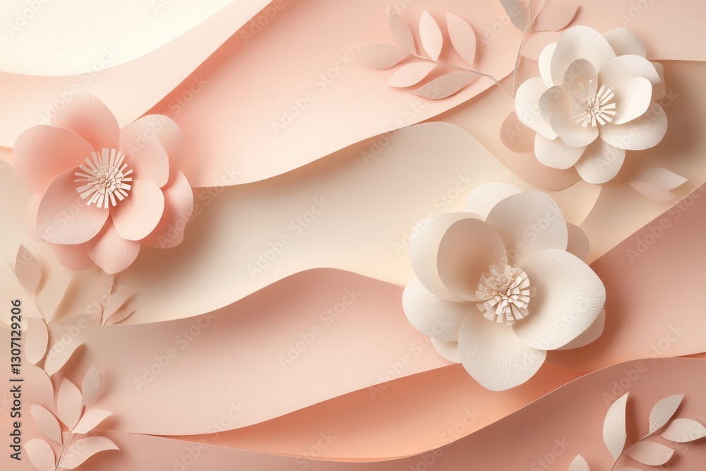 Fototapete delicate paper art background with soft pastel flowers and flowing layers for elegant design project
