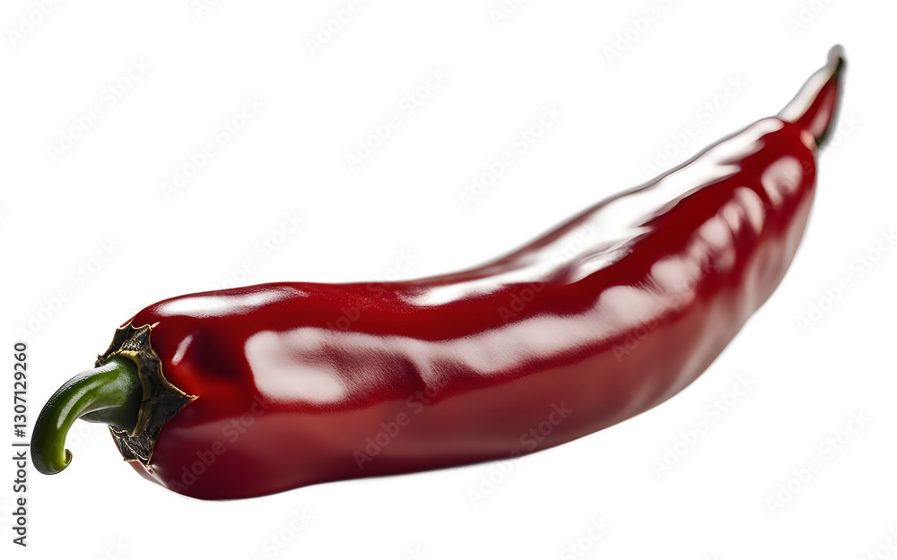 Poster a single red chili pepper with a glossy finish, isolated on a empty plain background