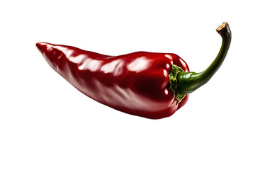 A single red chili pepper with a glossy finish, isolated on a empty plain background