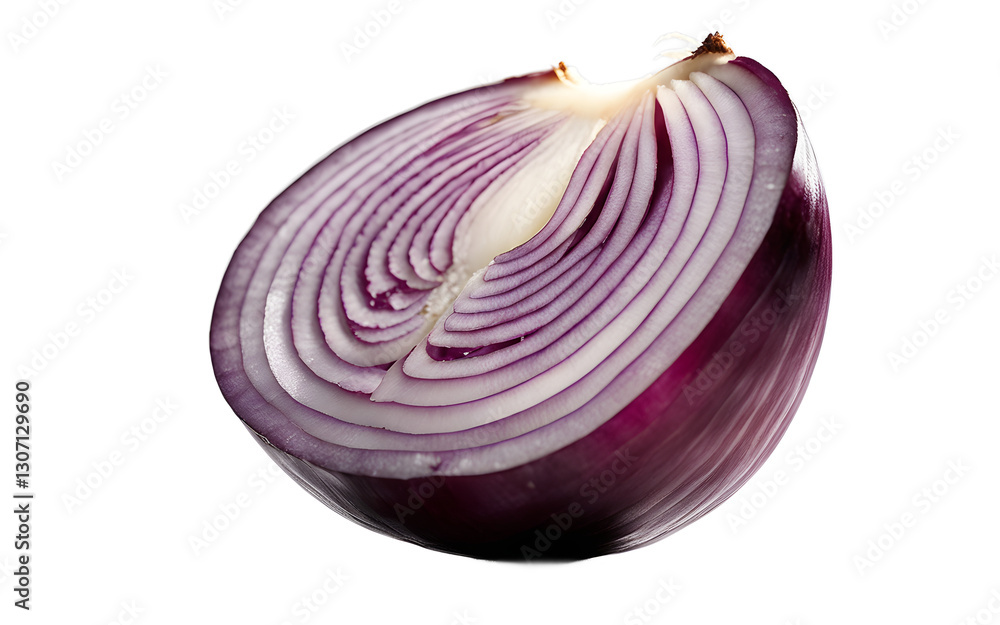Fototapete A sliced red onion with visible layers, isolated on a empty plain background