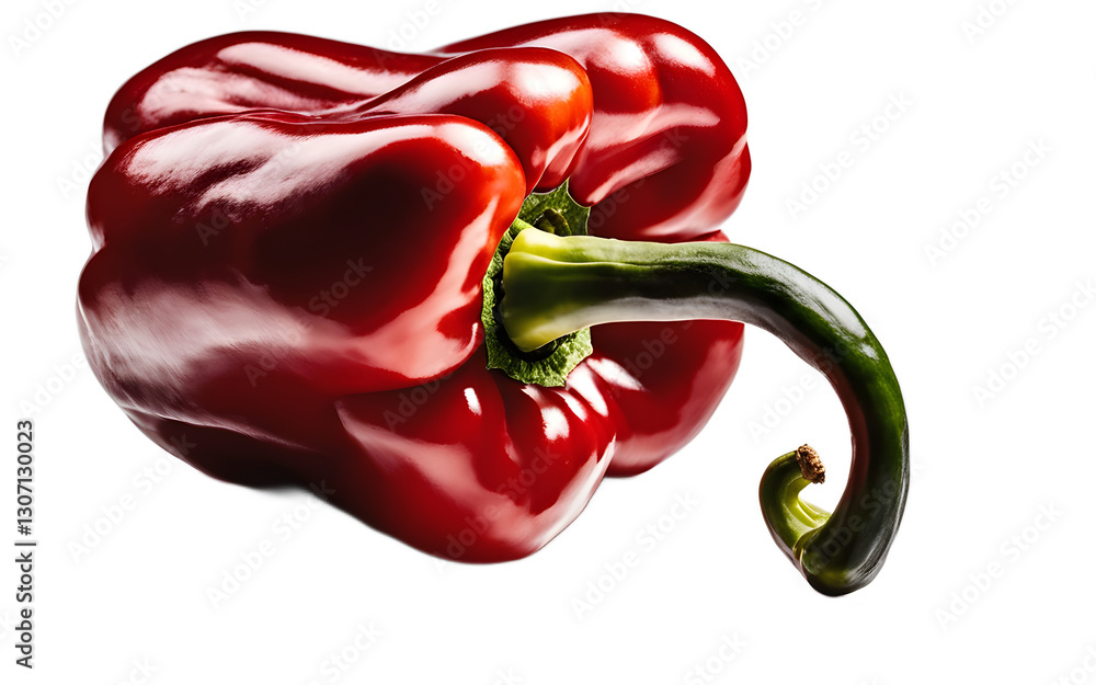 Poster a whole bell pepper with glossy red skin, isolated on a empty plain background