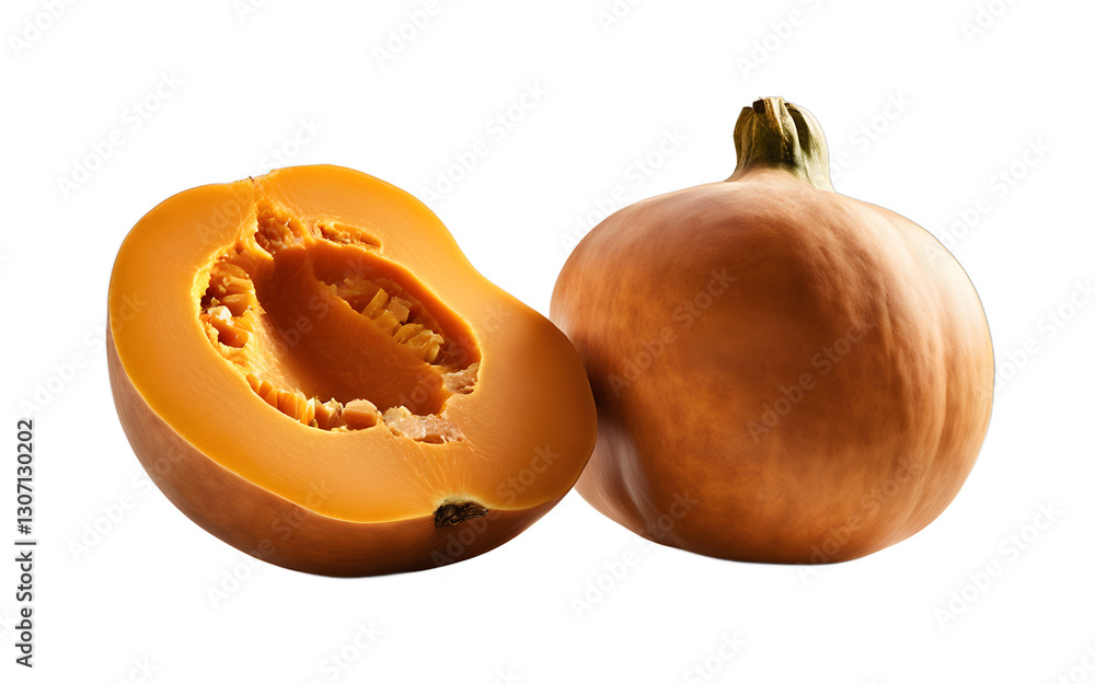 Poster a whole butternut squash with smooth orange skin, isolated on a empty plain background