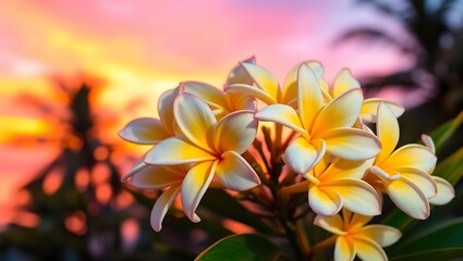 Fototapeta premium Tropical Sunset Plumeria Blossoms