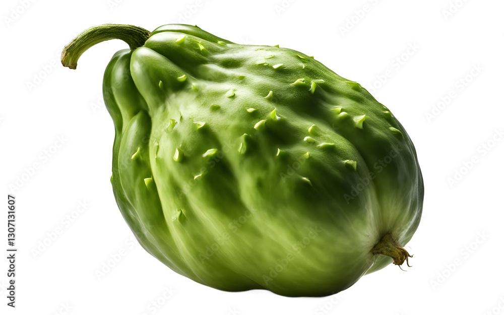 Aufkleber A whole chayote squash with green bumpy skin, isolated on a empty plain background