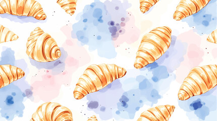 Watercolor pattern croissant on white background
