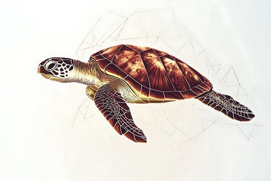 Abstract Sea Turtle Illustration Geometric Design, Ocean Wildlife Art
