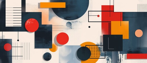 Obraz premium Abstract Geometric Composition with Red Orange and Blue Shapes