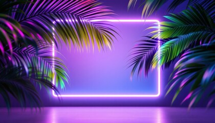 Neon Frame with Palm Fronds Vibrant Tropical Style for Your Designs