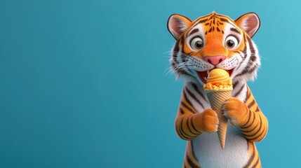 Cartoon tiger eating ice cream cone.