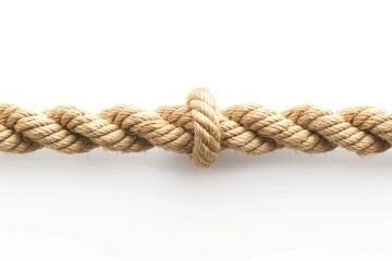 Fototapeta premium This captivating rope features a skillfully tied knot that emphasizes the rugged texture and organic feel of natural fibers set against a clean background