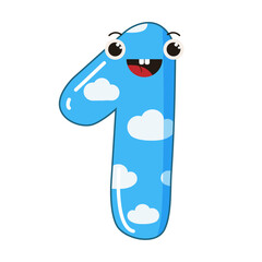 Vector illustration of colorful number one with eyes for children