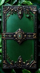 Elegant green book with gold trim and intricate design on the cover