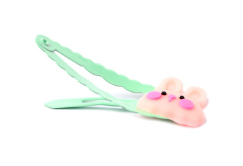 Cute hair clip with bunny isolated on white