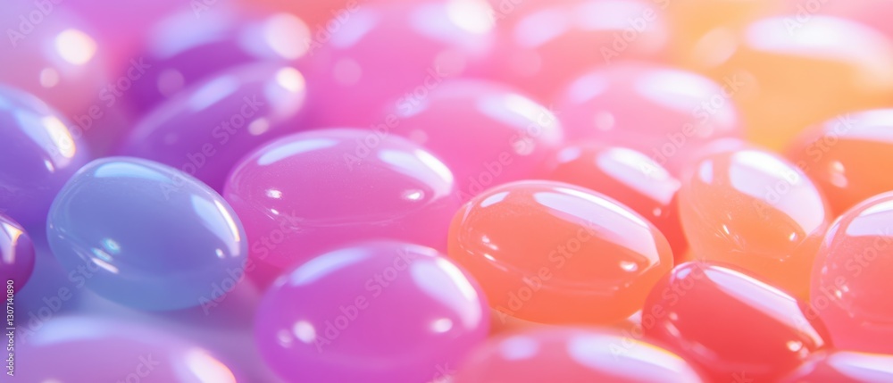 Poster colorful gel droplets on a smooth surface in soft focus with a gradient background highlighting vibr