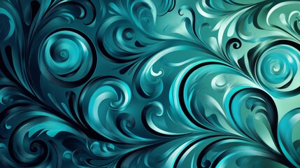 Cool teal and navy swirls, sleek and minimalistic with smooth glossy highlights