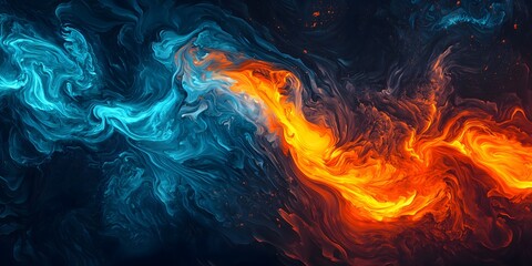 Abstract artwork: swirling blue and orange flames