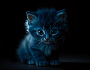 Obraz premium Cinematic Low-Key Portrait of a Blue Kitten in Moody Lighting