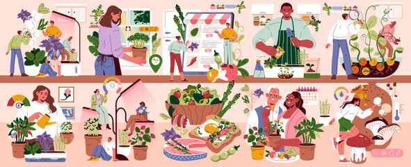 Mini Farms. Flat Vector Illustration