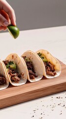Lively street food moment with fresh tacos and a splash of lime in a bustling market