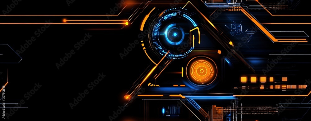 Aufkleber futuristic abstract background with neon lines and geometric shapes in dark setting