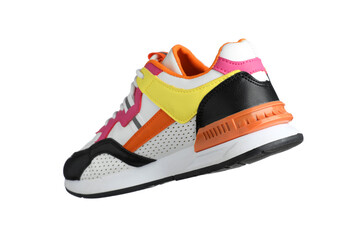 One colorful sneaker in air isolated on white