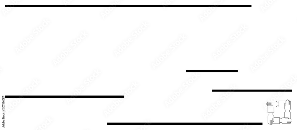 Poster abstract parallel black lines of varying lengths placed horizontally with a small outlined square in