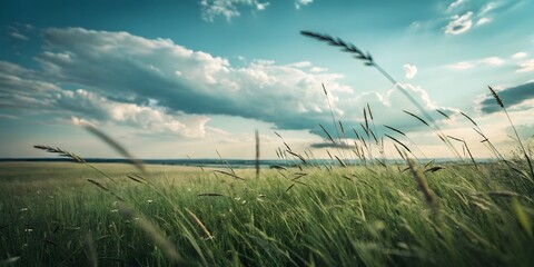 Obraz premium blurry field blue cloudy sky