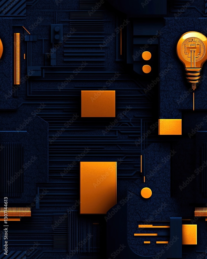 Poster abstract technology background with geometric patterns and glowing golden elements