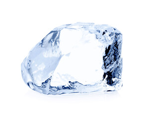 One piece of clear ice isolated on white